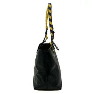 Miu Miu Black Yellow Leather Shoulder Bag hazard striped